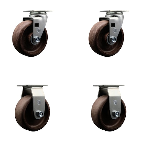 Service Caster 5'' High Temp Glass Filled Nylon Caster Set w/Bronze Bearing 2 Swivel 2 Rigid, 4PK SCC-20S520-GFNBZHT-2-R-2